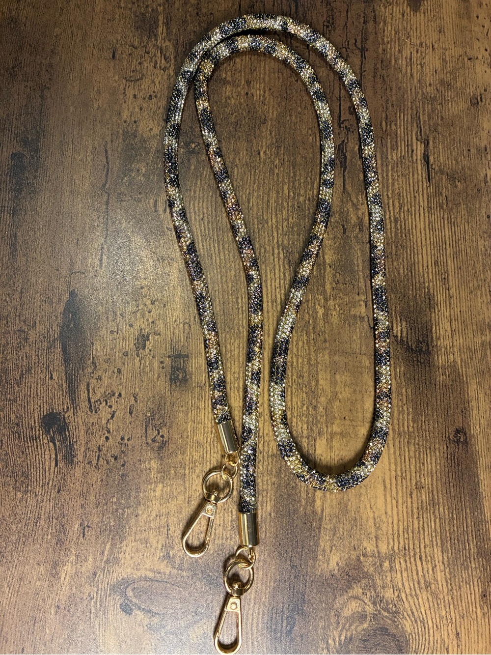 Gold and Black Sparkle Lanyard Crossbody Purse Strap with Lobster Clasps